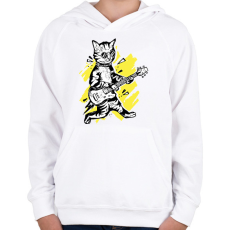PRINTFASHION Cica gitárral - Gyerek kapucnis pulóver - Fehér