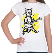 PRINTFASHION Cica gitárral - Női póló - Fehér női póló