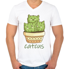 PRINTFASHION Cica - kaktusz - Catcus - Férfi V-nyakú póló - Fehér férfi póló