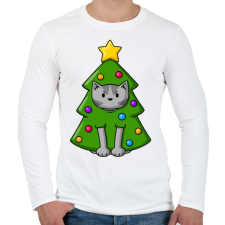 PRINTFASHION Cica karácsonyfa - Férfi hosszú ujjú póló - Fehér férfi póló