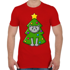 PRINTFASHION Cica karácsonyfa - Férfi póló - Piros