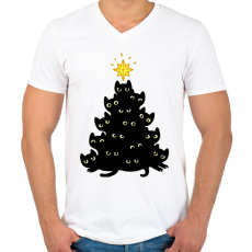 PRINTFASHION Cica karácsonyfa - Férfi V-nyakú póló - Fehér