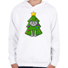 PRINTFASHION Cica karácsonyfa - Gyerek kapucnis pulóver - Fehér gyerek pulóver, kardigán