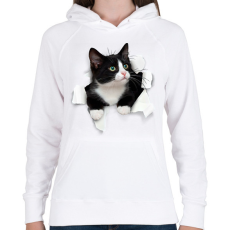 PRINTFASHION Cica kitőr - Női kapucnis pulóver - Fehér