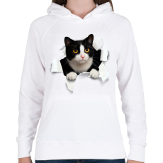 PRINTFASHION cica kitőr - Női kapucnis pulóver - Fehér