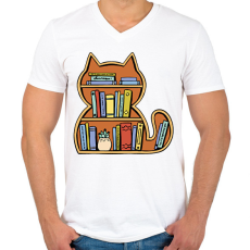 PRINTFASHION Cica könyvespolc - Férfi V-nyakú póló - Fehér