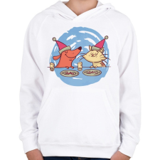 PRINTFASHION Cica kutya barátok  - Gyerek kapucnis pulóver - Fehér gyerek pulóver, kardigán