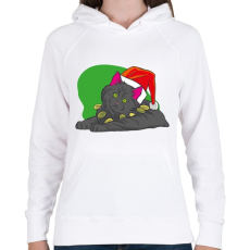 PRINTFASHION Cica mikulás sapkában - Női kapucnis pulóver - Fehér