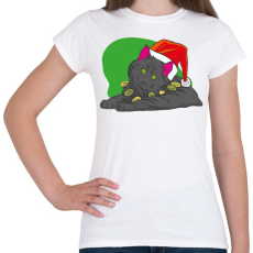 PRINTFASHION Cica mikulás sapkában - Női póló - Fehér