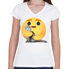 PRINTFASHION Cica - Női V-nyakú póló - Fehér