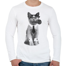 PRINTFASHION Cica öltönyben - Férfi hosszú ujjú póló - Fehér férfi póló