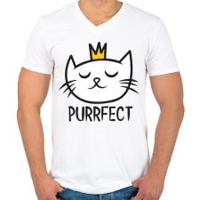PRINTFASHION Cica - purrfect - pefekt - Férfi V-nyakú póló - Fehér férfi póló
