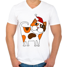 PRINTFASHION Cica sapkában - Férfi V-nyakú póló - Fehér férfi póló