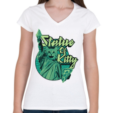 PRINTFASHION Cica szabadságszobor - Női V-nyakú póló - Fehér női póló