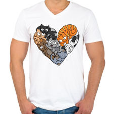 PRINTFASHION Cica szerelem - Férfi V-nyakú póló - Fehér férfi póló