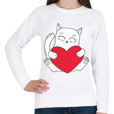 PRINTFASHION Cica szívvel - Női pulóver - Fehér