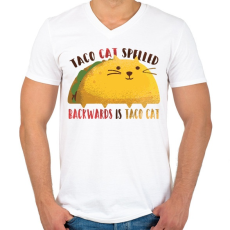 PRINTFASHION Cica - Taco cat visszafelé is olvasva is taco cat  - Férfi V-nyakú póló - Fehér