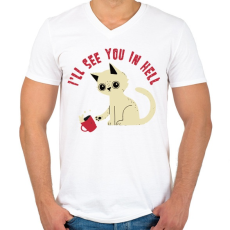 PRINTFASHION Cica - találkozunk a pokolban - Férfi V-nyakú póló - Fehér