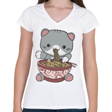 PRINTFASHION Cica tésztával - Női V-nyakú póló - Fehér női póló