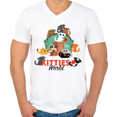 PRINTFASHION Cica világ - Férfi V-nyakú póló - Fehér