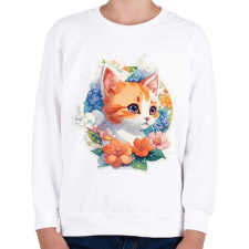 PRINTFASHION Cica virágokkal - Gyerek pulóver - Fehér gyerek pulóver, kardigán