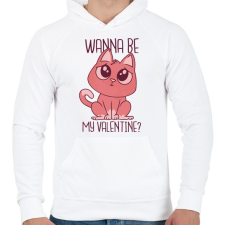 PRINTFASHION Cica - Wanna be my Valentine - Férfi kapucnis pulóver - Fehér férfi pulóver, kardigán