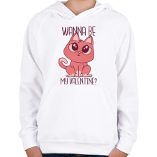 PRINTFASHION Cica - Wanna be my Valentine  - Gyerek kapucnis pulóver - Fehér gyerek pulóver, kardigán