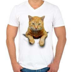 PRINTFASHION Cica zsebben - Férfi V-nyakú póló - Fehér