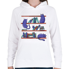 PRINTFASHION Cicák a könyvtárban - Női kapucnis pulóver - Fehér