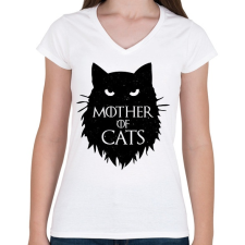 PRINTFASHION Cicák anyukája - Női V-nyakú póló - Fehér női póló