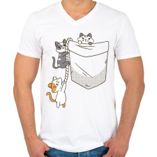 PRINTFASHION Cicák zsebben - Férfi V-nyakú póló - Fehér férfi póló