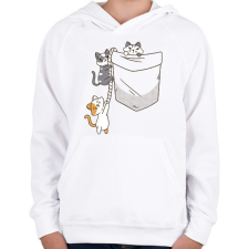 PRINTFASHION Cicák zsebben - Gyerek kapucnis pulóver - Fehér gyerek pulóver, kardigán