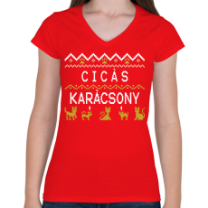 PRINTFASHION CICÁS KARÁCSONY - Női V-nyakú póló - Piros