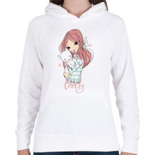 PRINTFASHION Cicás lány - Női kapucnis pulóver - Fehér női pulóver, kardigán