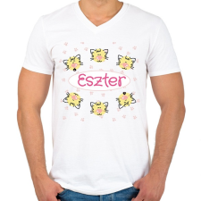 PRINTFASHION Cicás minta névvel - Férfi V-nyakú póló - Fehér férfi póló