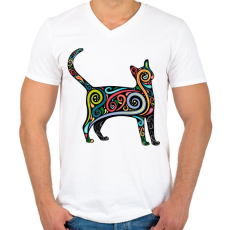 PRINTFASHION Cicás póló - Férfi V-nyakú póló - Fehér