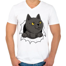 PRINTFASHION Cicás póló - Férfi V-nyakú póló - Fehér férfi póló