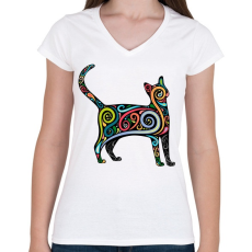 PRINTFASHION Cicás póló - Női V-nyakú póló - Fehér