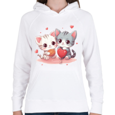 PRINTFASHION Cicás szív - Női kapucnis pulóver - Fehér