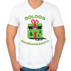 PRINTFASHION Cicát mindenkinek! Karácsonyi  - Férfi V-nyakú póló - Fehér