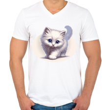 PRINTFASHION Cicus - Férfi V-nyakú póló - Fehér férfi póló