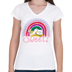 PRINTFASHION Cicus - Női V-nyakú póló - Fehér
