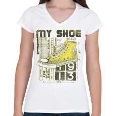 PRINTFASHION cipő - Női V-nyakú póló - Fehér