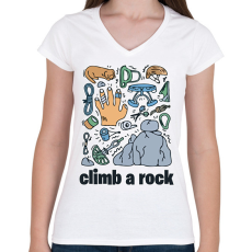 PRINTFASHION Climb a rock - Női V-nyakú póló - Fehér