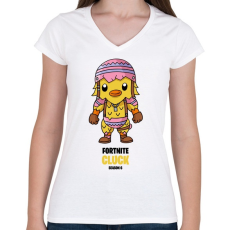 PRINTFASHION Cluck - Fortnite Season 6 - Női V-nyakú póló - Fehér