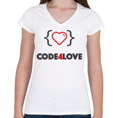 PRINTFASHION CODE4LOVE - Női V-nyakú póló - Fehér