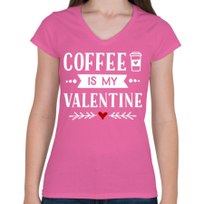 PRINTFASHION Coffe is my valentine - Női V-nyakú póló - Rózsaszín női póló