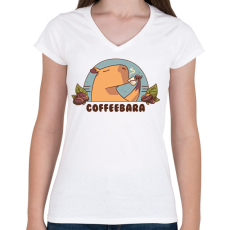 PRINTFASHION Coffeebara - Női V-nyakú póló - Fehér