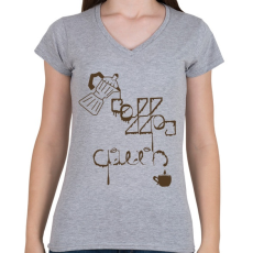 PRINTFASHION CoffeeQueenBrown - Női V-nyakú póló - Sport szürke