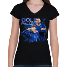 PRINTFASHION Cole Palmer - Női V-nyakú póló - Fekete női póló